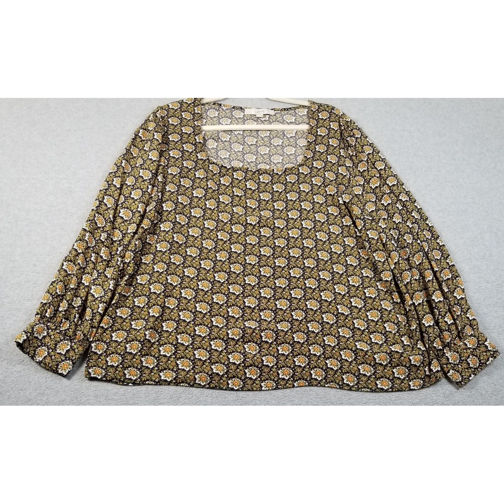 LOFT Blouse Women's XL Extra Large Floral Square Neck Long Sleeve Spring Cottage